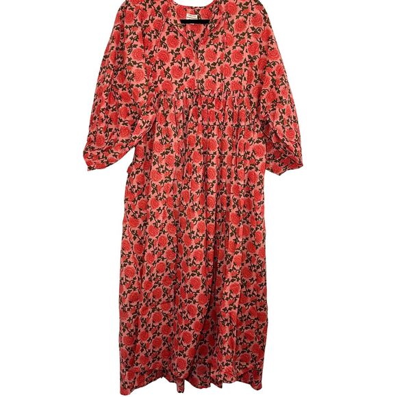 House of Sundar Maya Midi Dress Saffron Sun Women’s XS Pink Boho Floral EUC - Picture 4 of 8
